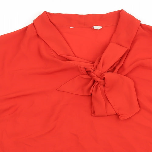 Preworn Womens Red Polyester Basic Blouse Size 16 V-Neck - Pussybow Tie Neck