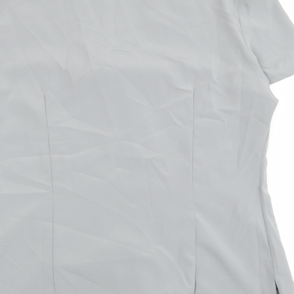 SIMON JERSEY Womens Grey Polyester Basic Blouse Size 12 V-Neck - Tie Neck