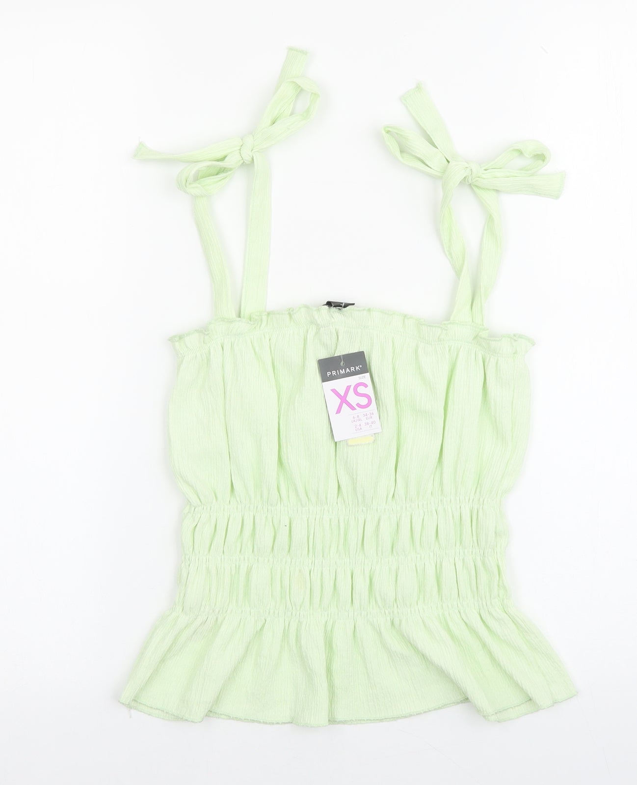 Primark Womens Green Polyester Basic Tank Size XS Square Neck - Shoulder Tie Detail Peplum
