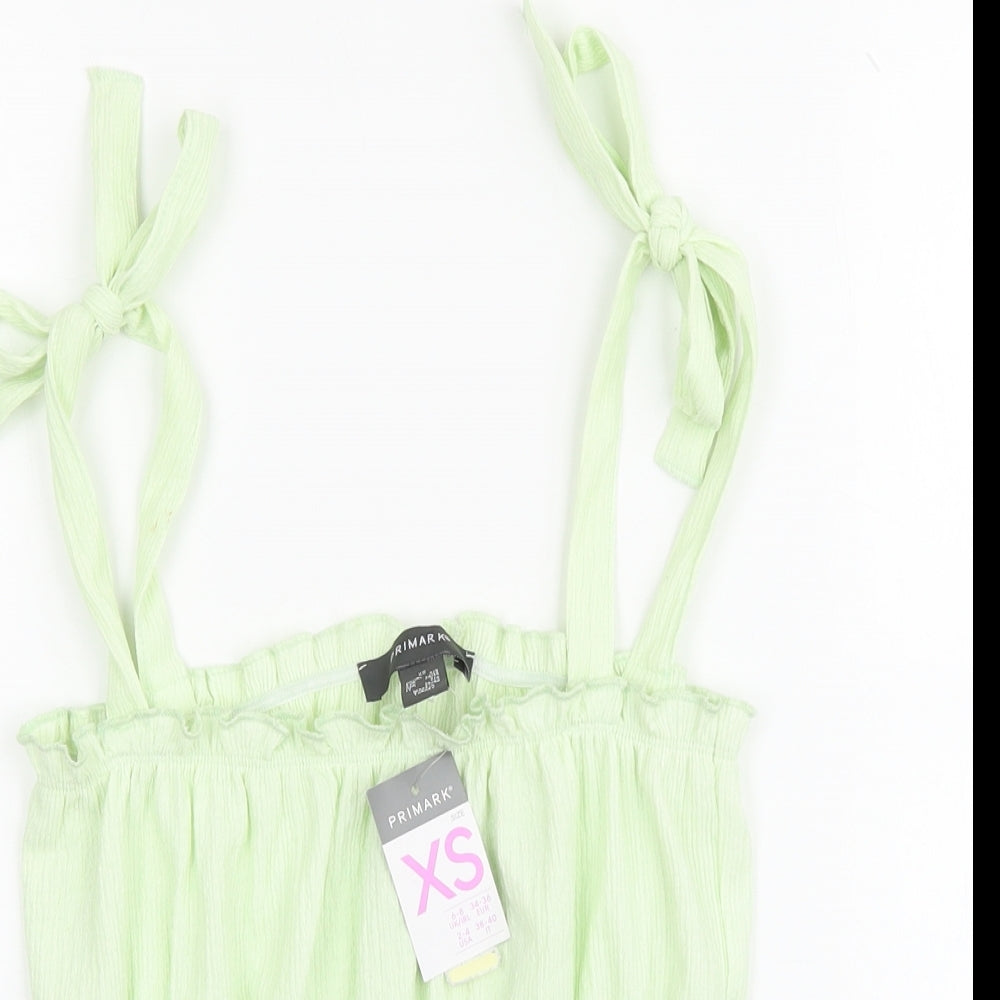 Primark Womens Green Polyester Basic Tank Size XS Square Neck - Shoulder Tie Detail Peplum