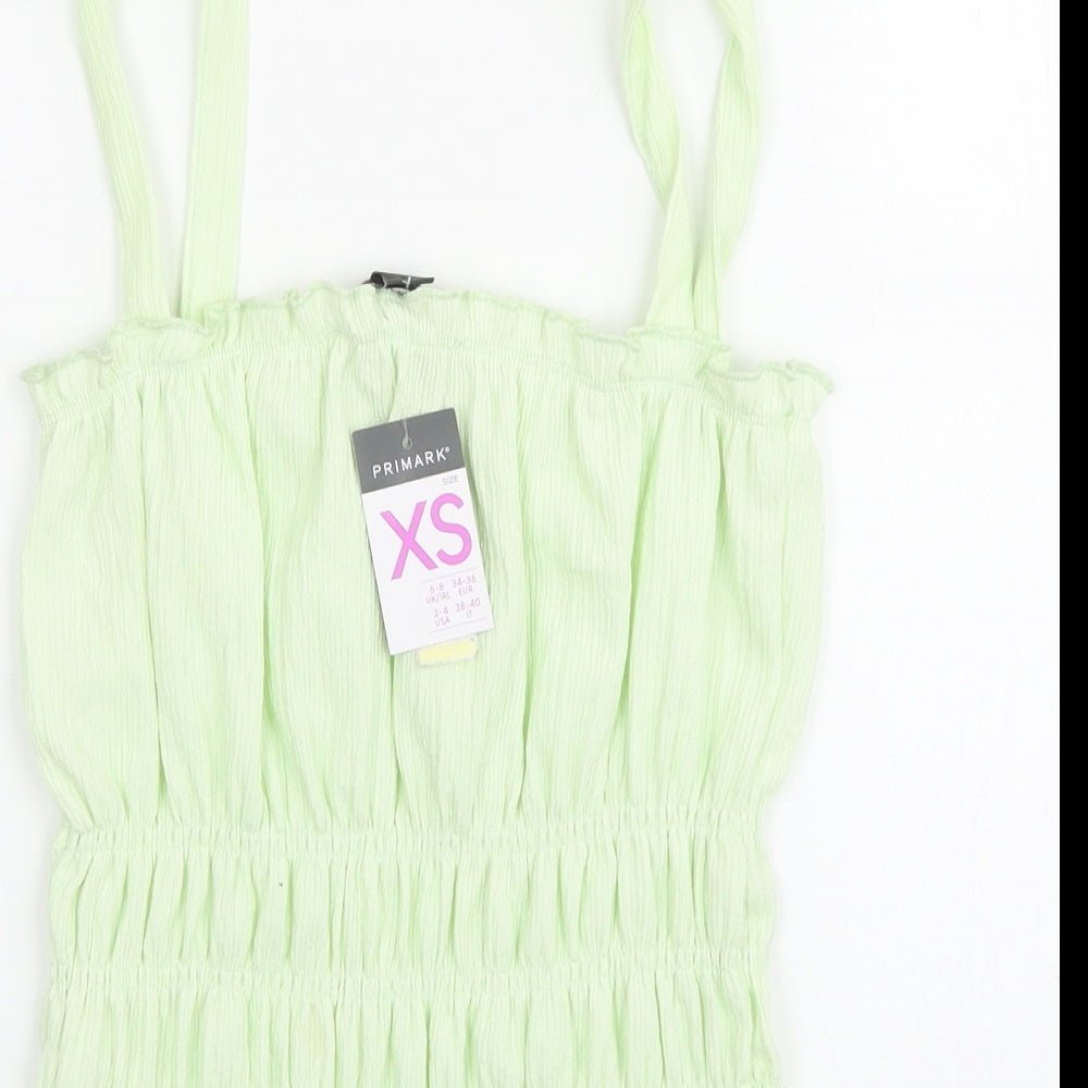 Primark Womens Green Polyester Basic Tank Size XS Square Neck - Shoulder Tie Detail Peplum