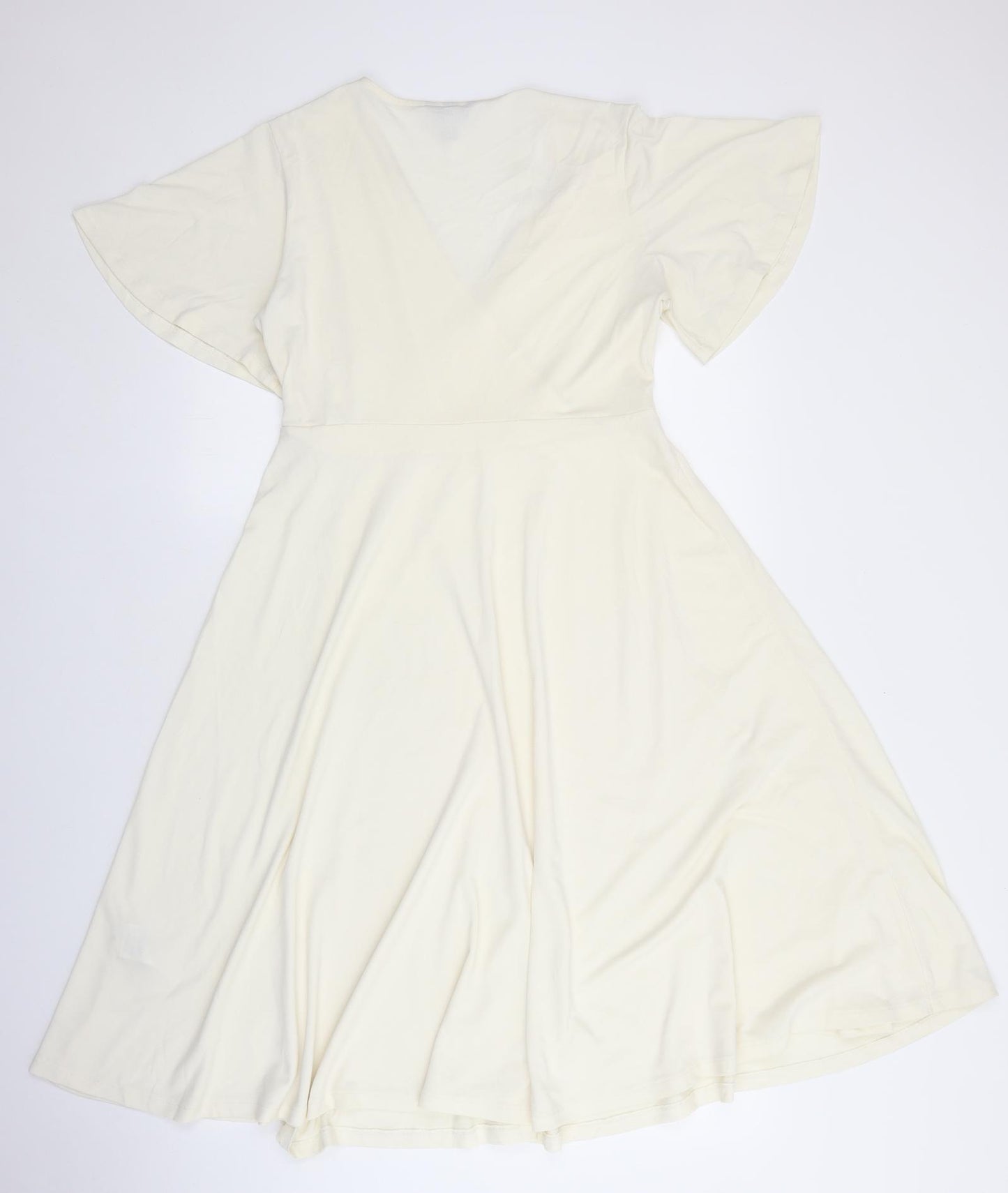 H&M Womens Ivory Polyester Wrap Dress Size M V-Neck Tie