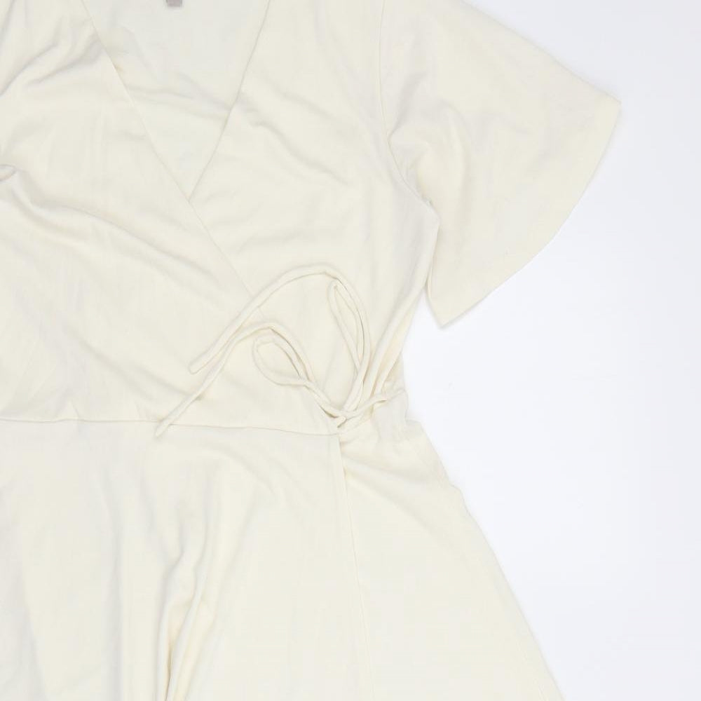 H&M Womens Ivory Polyester Wrap Dress Size M V-Neck Tie