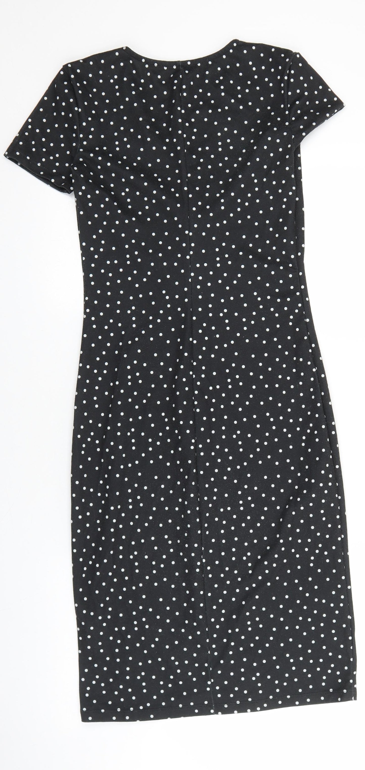 Zara Womens Black Polka Dot Polyester Pencil Dress Size S V-Neck Button