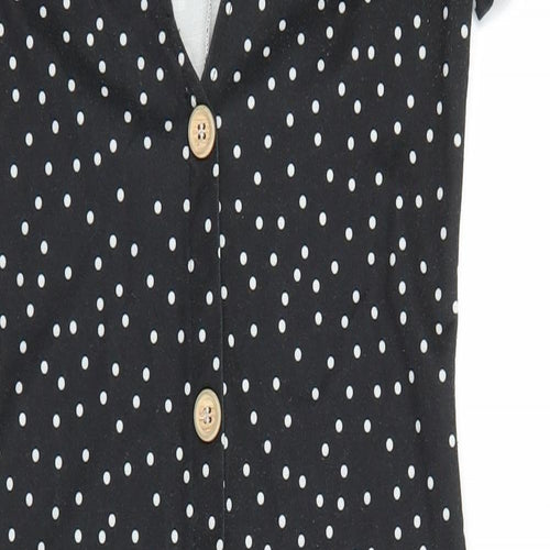 Zara Womens Black Polka Dot Polyester Pencil Dress Size S V-Neck Button