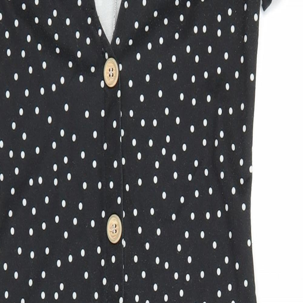 Zara Womens Black Polka Dot Polyester Pencil Dress Size S V-Neck Button