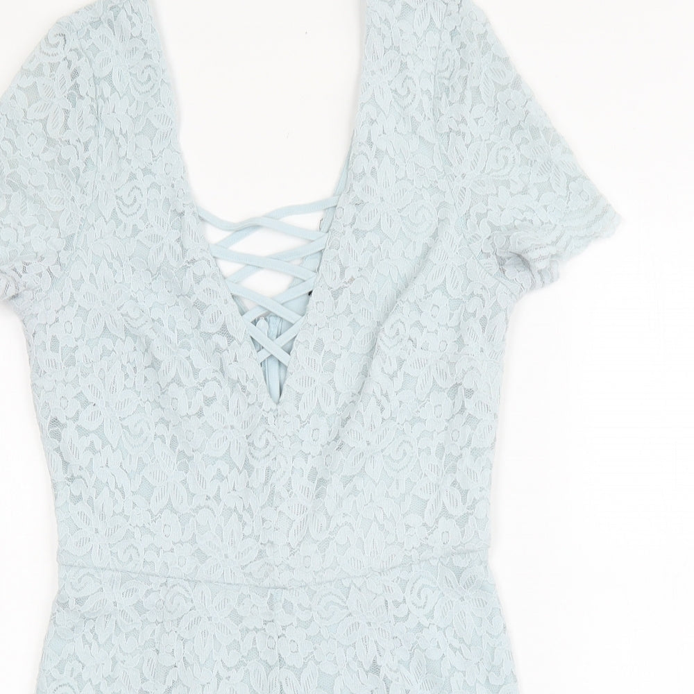 New Look Womens Blue Nylon Playsuit One-Piece Size 10 Zip