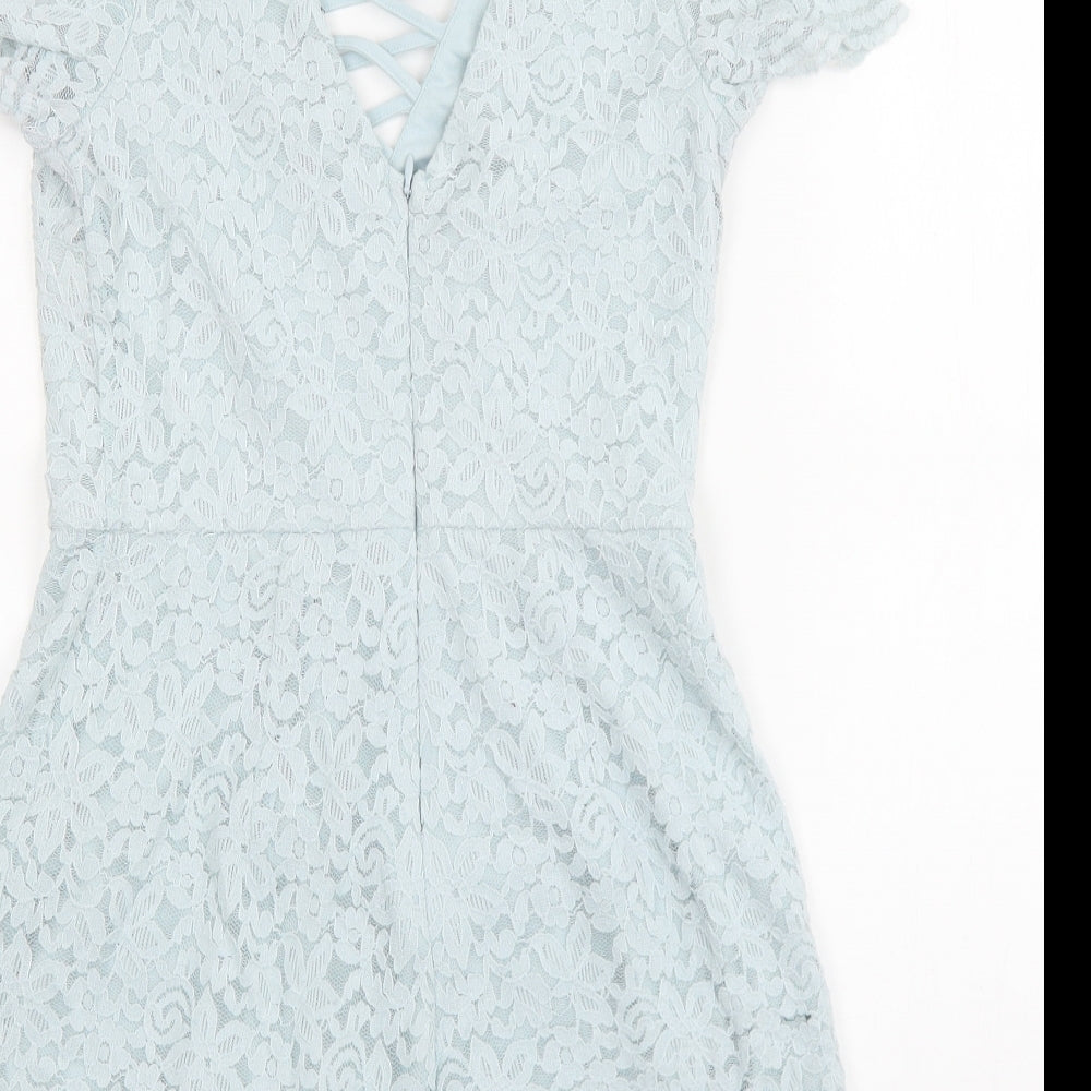 New Look Womens Blue Nylon Playsuit One-Piece Size 10 Zip