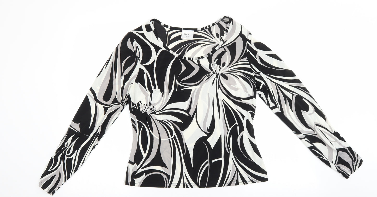 NEXT Womens Black Geometric Polyester Basic T-Shirt Size 14 Scoop Neck