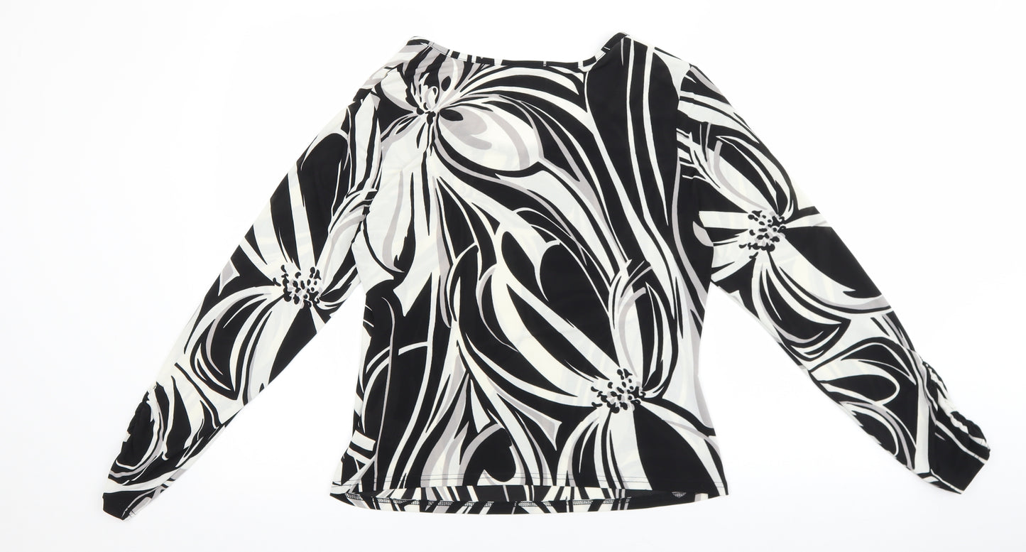 NEXT Womens Black Geometric Polyester Basic T-Shirt Size 14 Scoop Neck