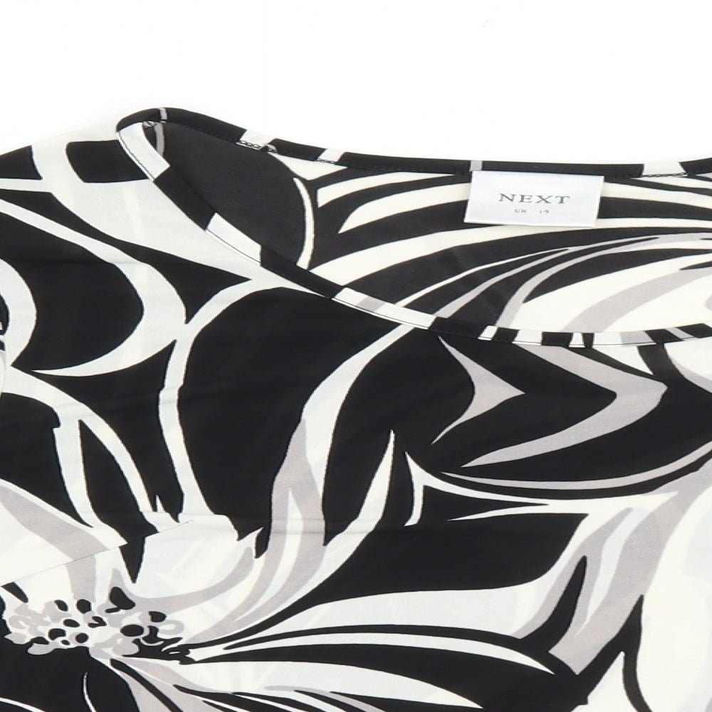 NEXT Womens Black Geometric Polyester Basic T-Shirt Size 14 Scoop Neck