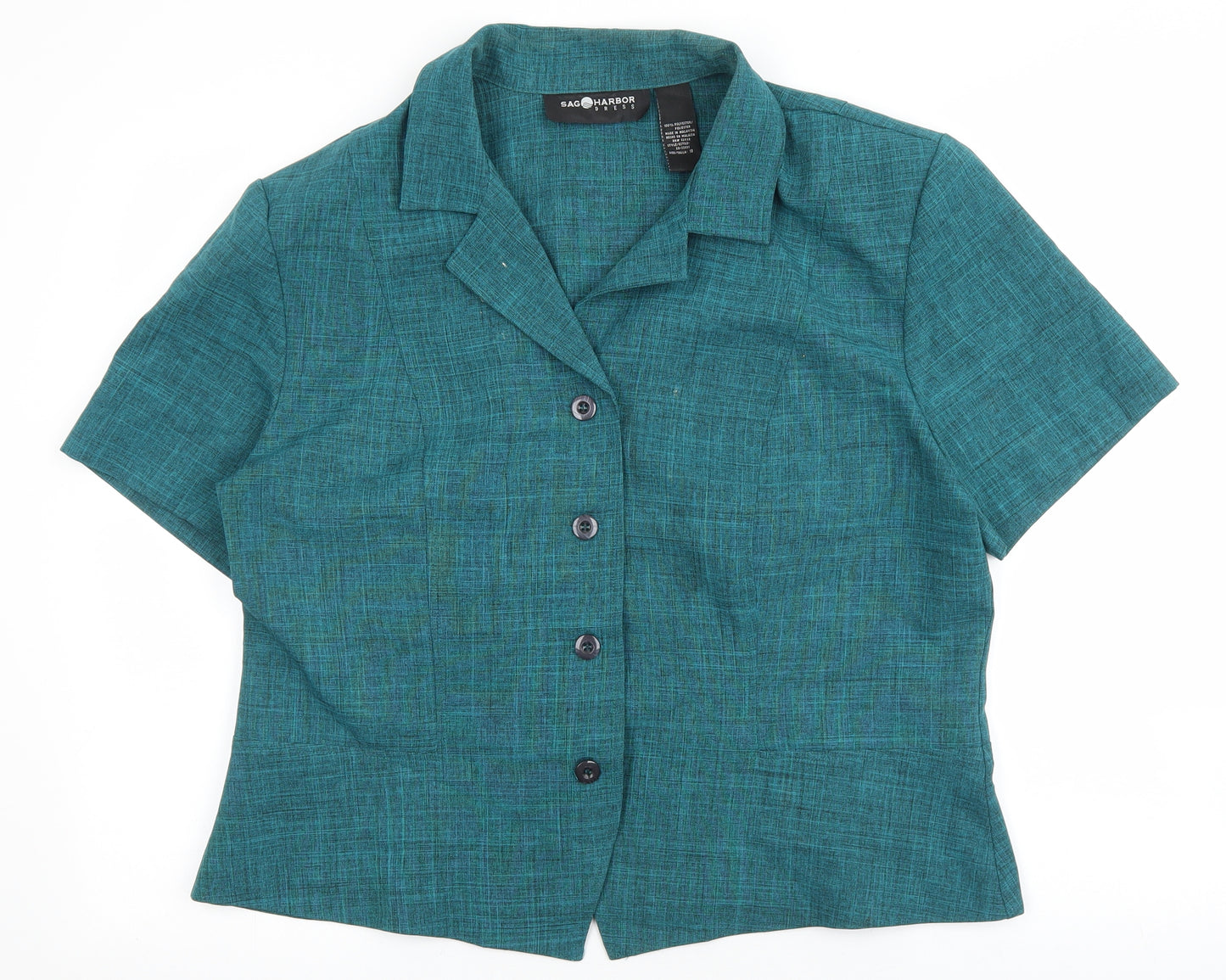 Sag Harbor Womens Green Polyester Basic Button-Up Size 18 Collared
