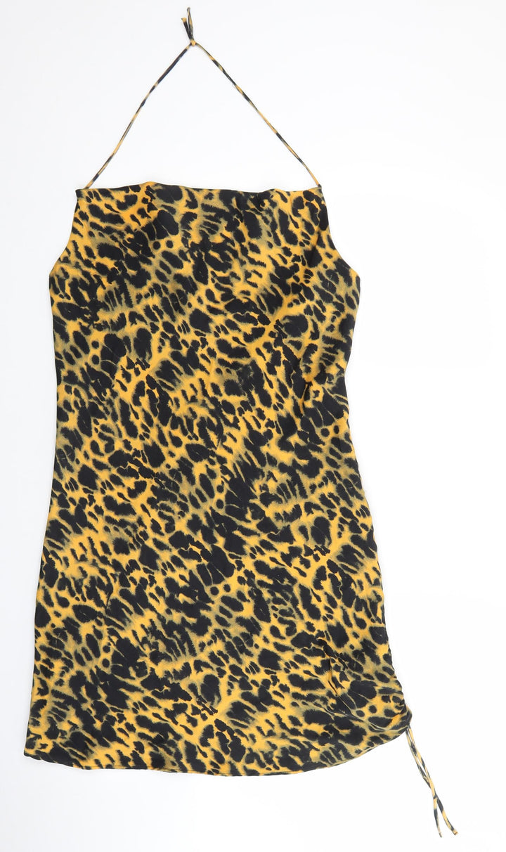 Topshop Womens Multicoloured Animal Print Polyester Mini Size 14 Halter Tie