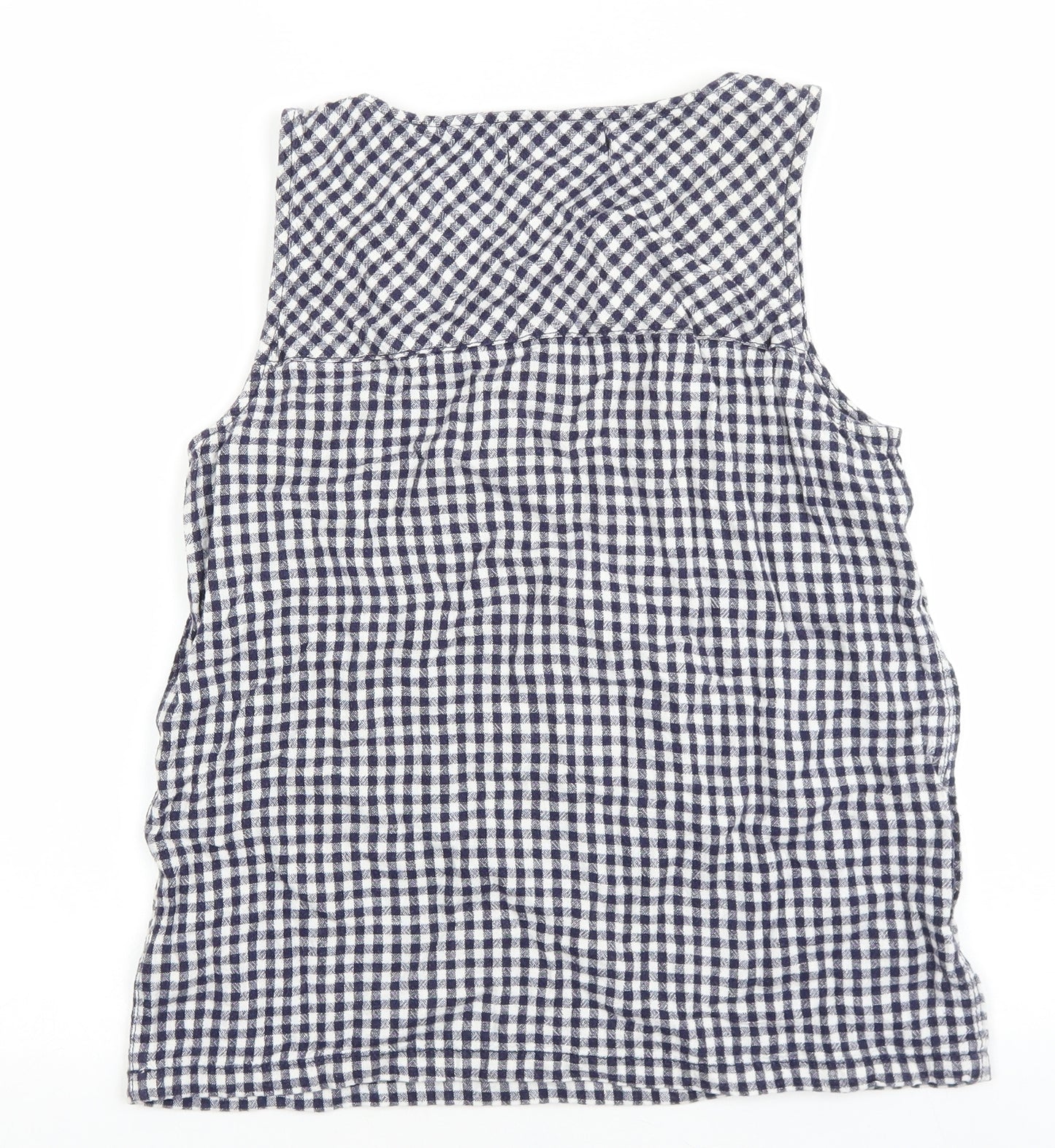 NEXT Womens Blue Check Linen Basic Tank Size 10 Round Neck