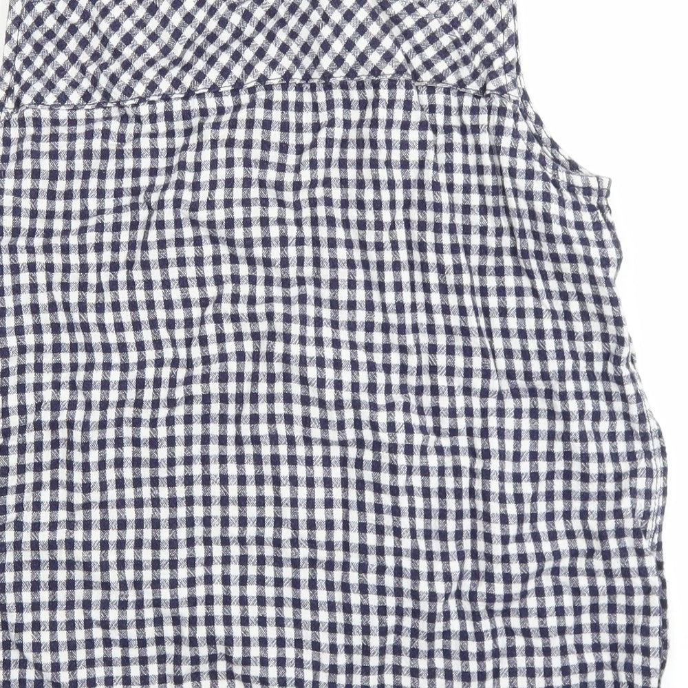 NEXT Womens Blue Check Linen Basic Tank Size 10 Round Neck