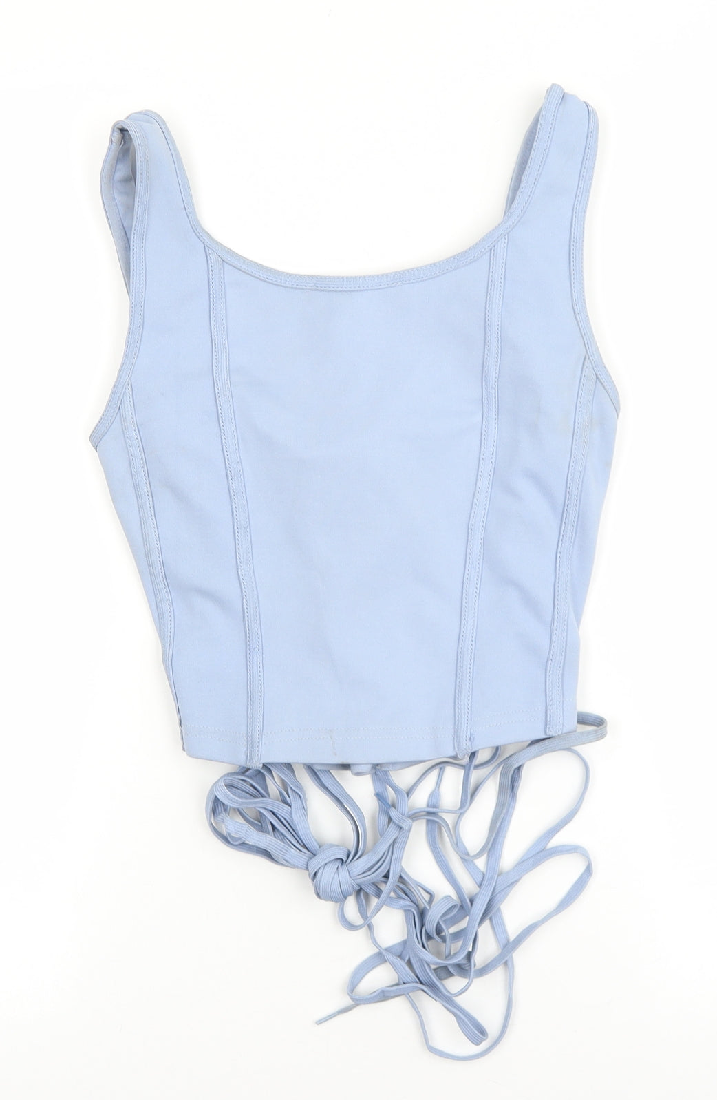 Ego Womens Blue Polyester Cropped Blouse Size 6 Scoop Neck