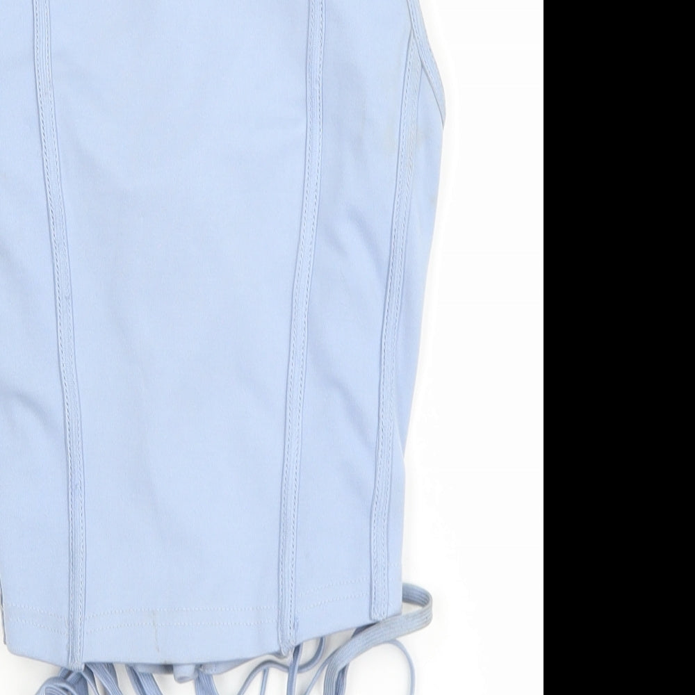 Ego Womens Blue Polyester Cropped Blouse Size 6 Scoop Neck