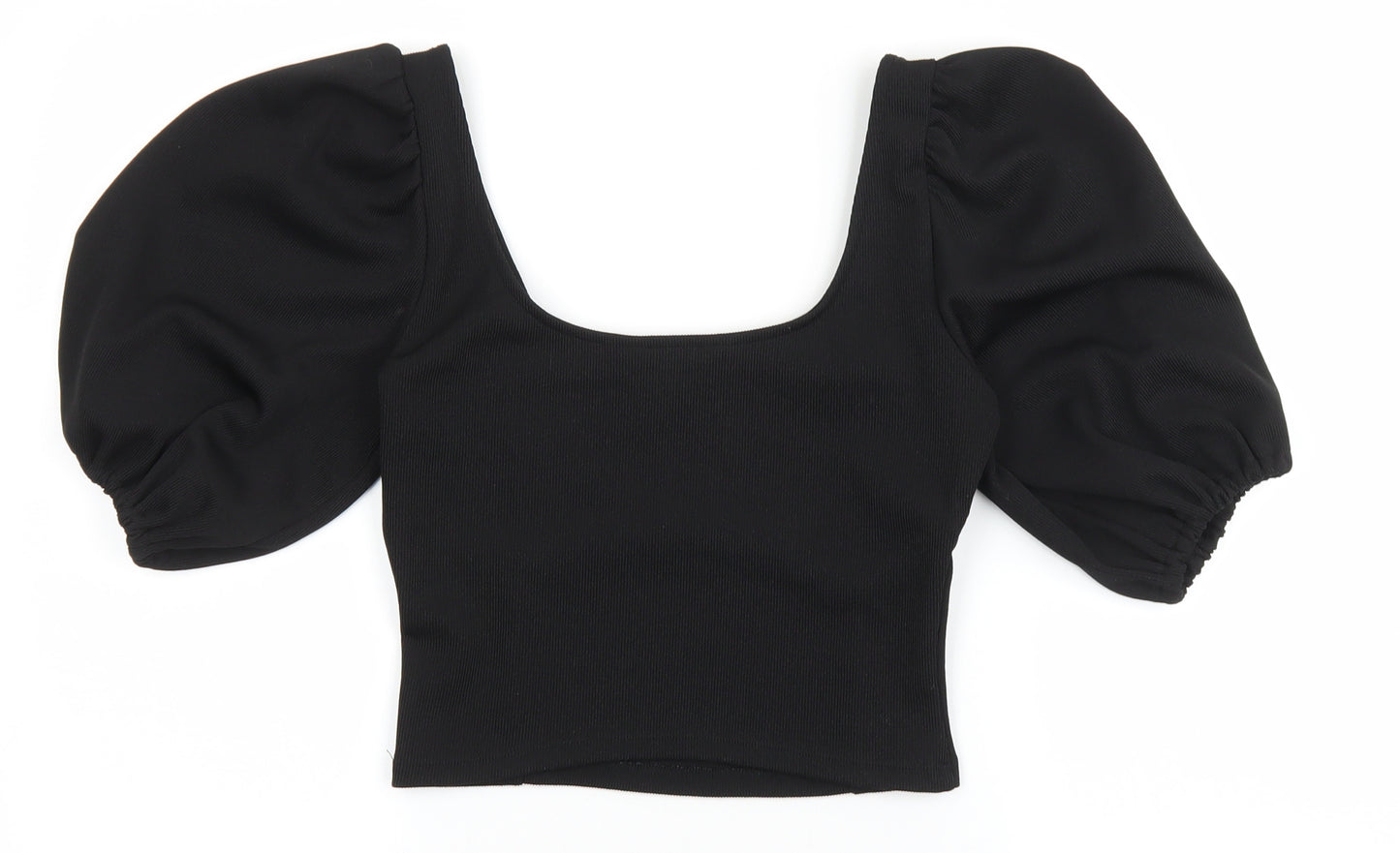 Miss Selfridge Womens Black Polyester Cropped Blouse Size 10 Square Neck