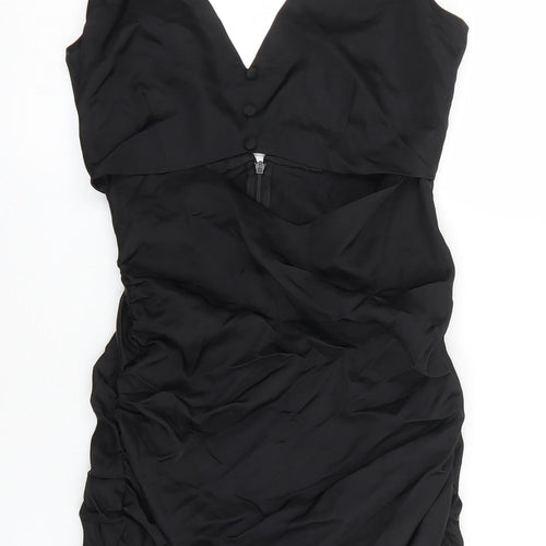 Zara Womens Black Polyester Mini Size XS V-Neck Zip