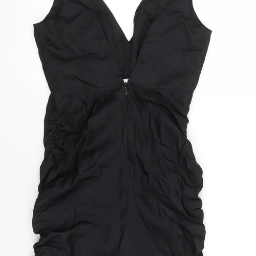 Zara Womens Black Polyester Mini Size XS V-Neck Zip