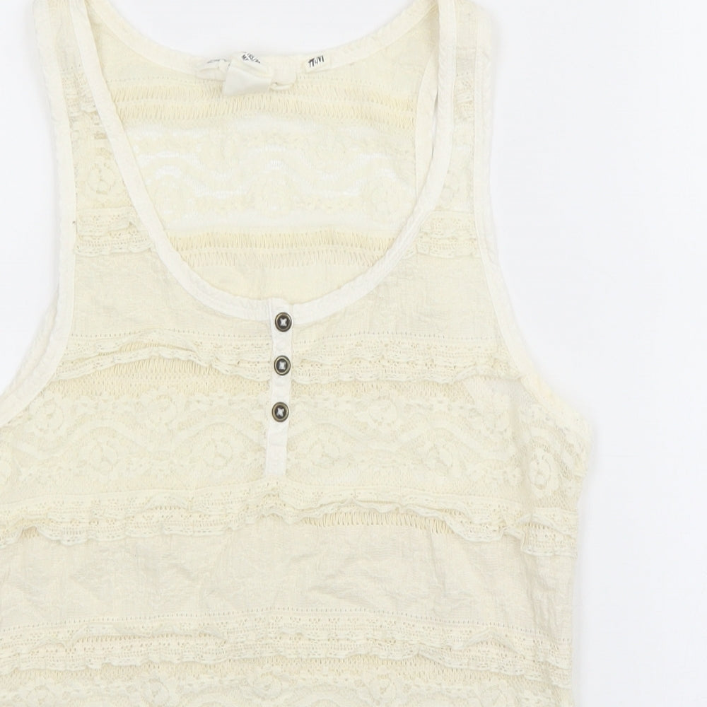 H&M Womens Ivory Cotton Basic Tank Size S Scoop Neck