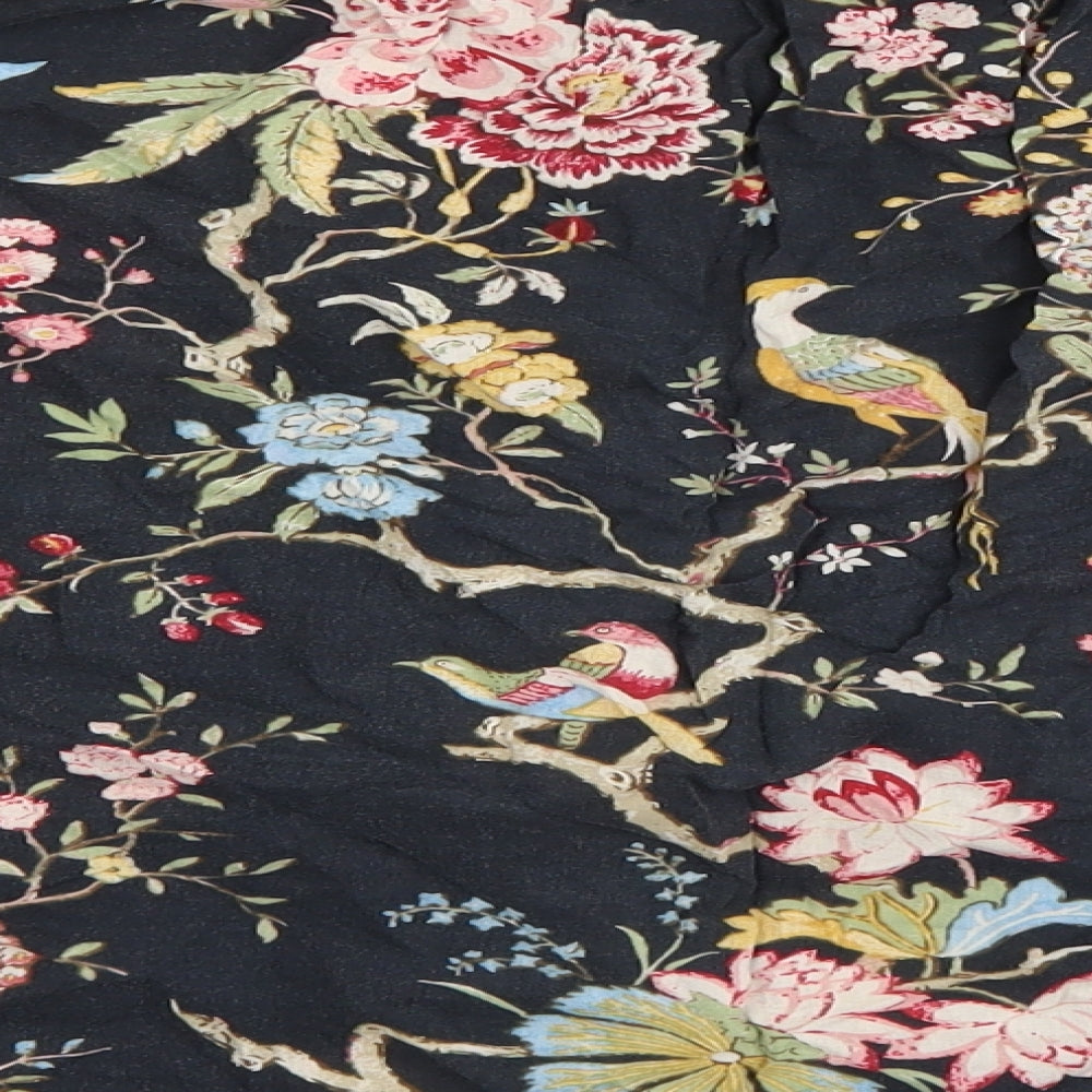 H&M Womens Black Floral Lyocell Basic Button-Up Size 2 Mock Neck