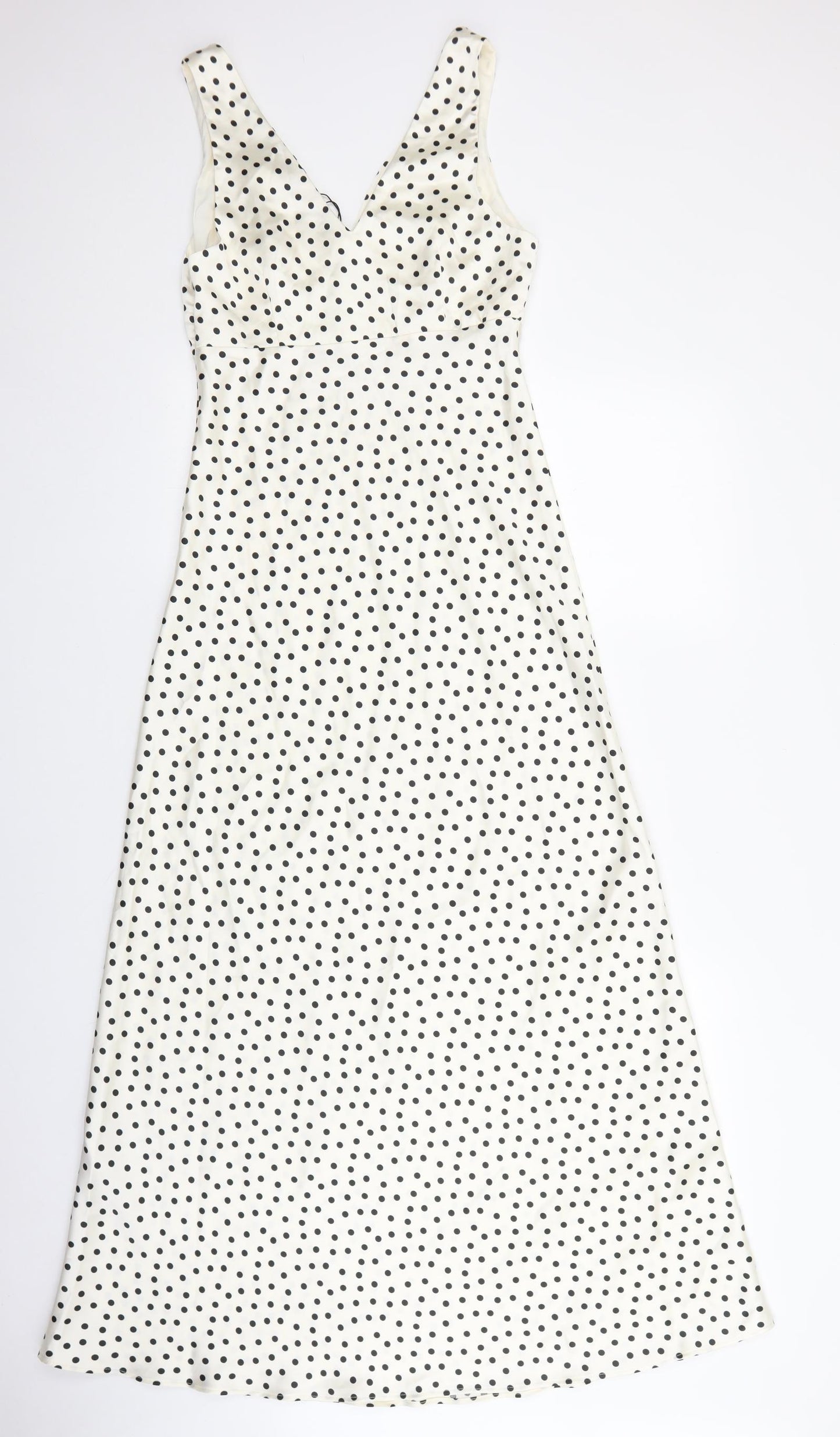 Zara Womens Ivory Polka Dot Polyester Maxi Size S V-Neck Zip