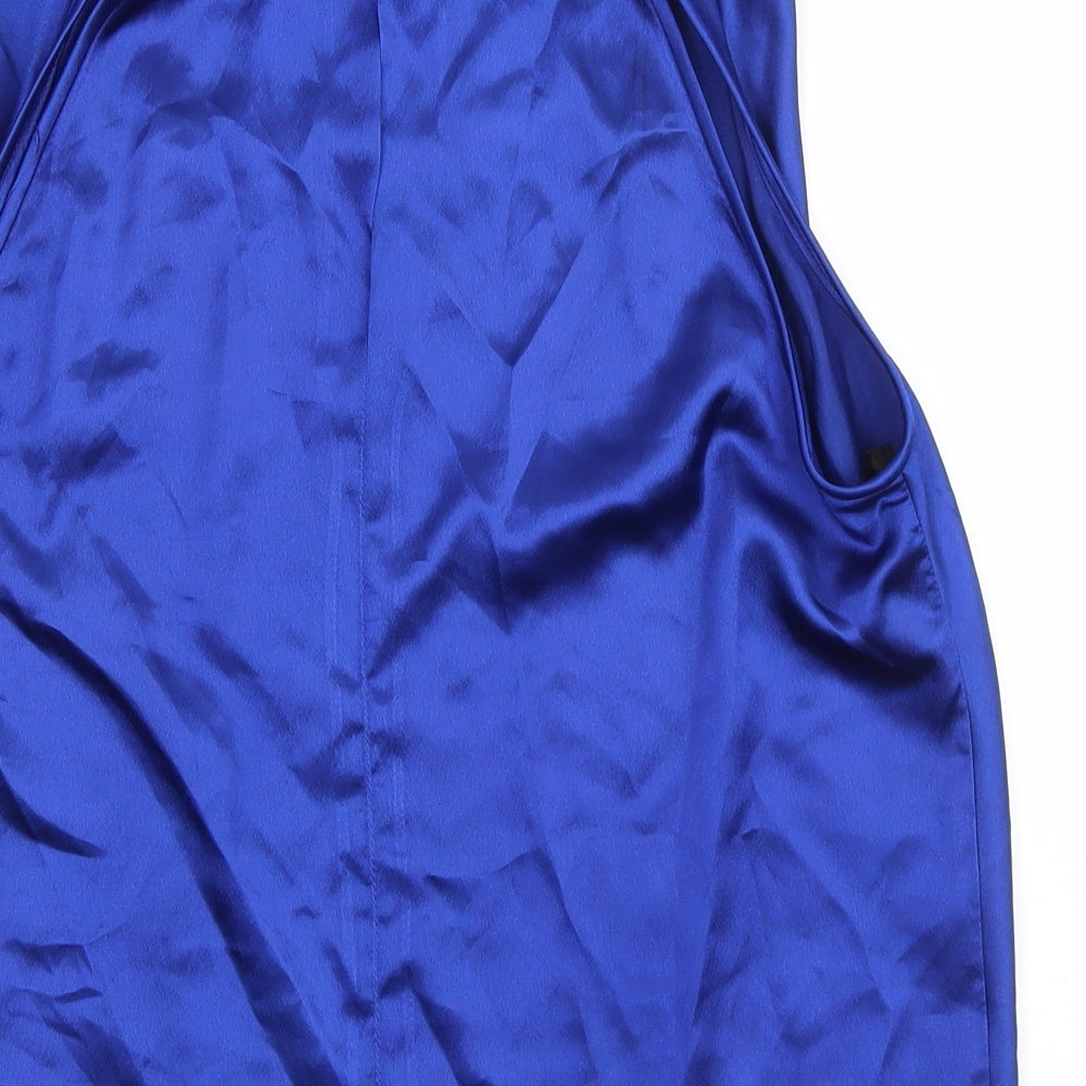 Gina Bacconi Womens Blue Polyester Basic Blouse Size 14 Cowl Neck