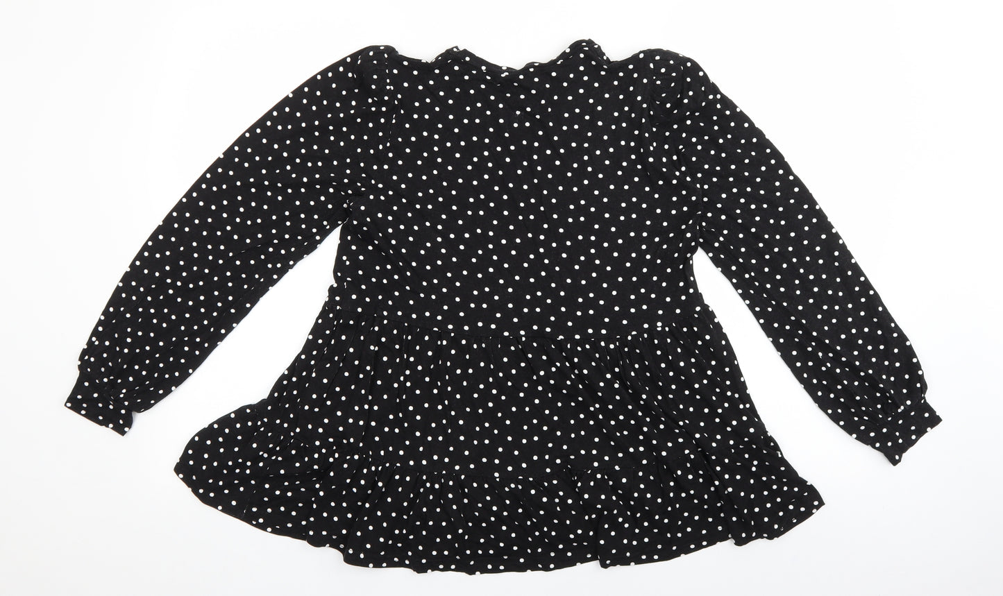 New Look Womens Black Polka Dot Viscose Basic Blouse Size 10 Crew Neck