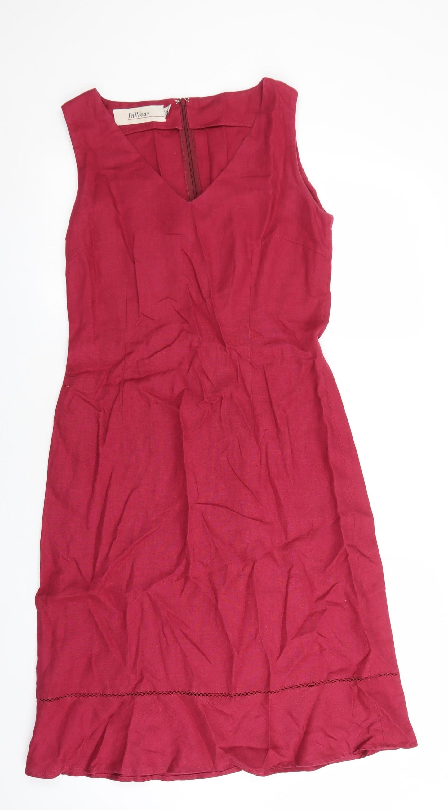 Inwear Womens Red Linen A-Line Size 12 V-Neck Zip