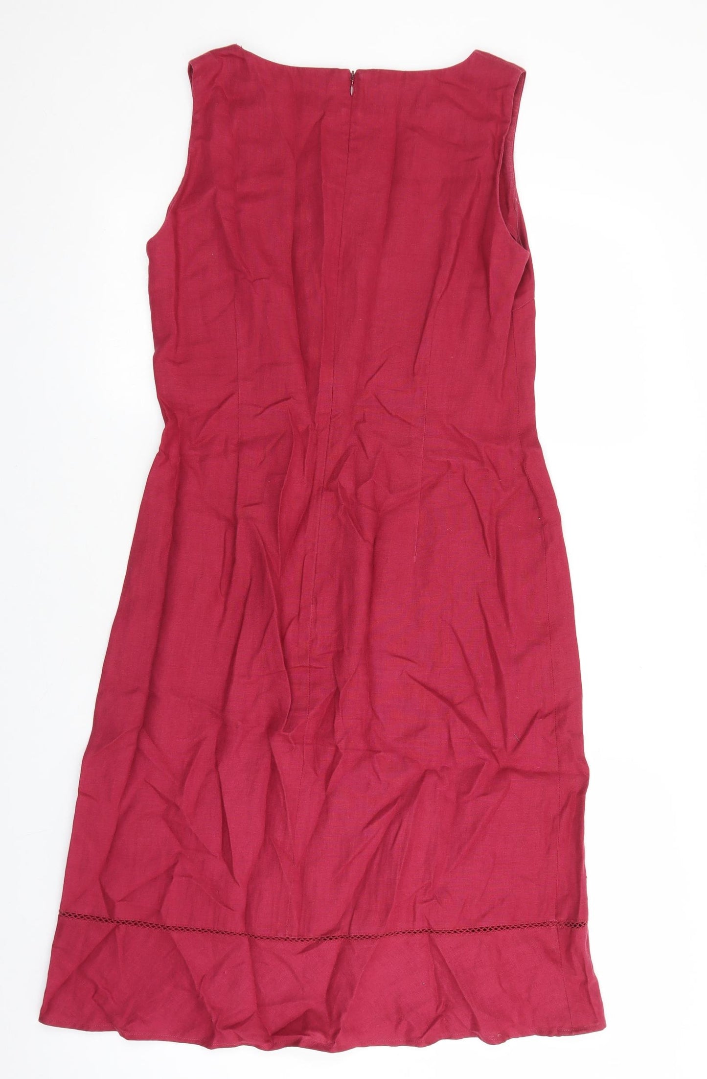 Inwear Womens Red Linen A-Line Size 12 V-Neck Zip