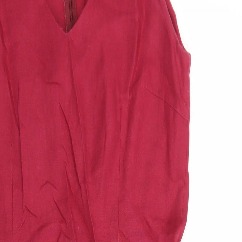Inwear Womens Red Linen A-Line Size 12 V-Neck Zip