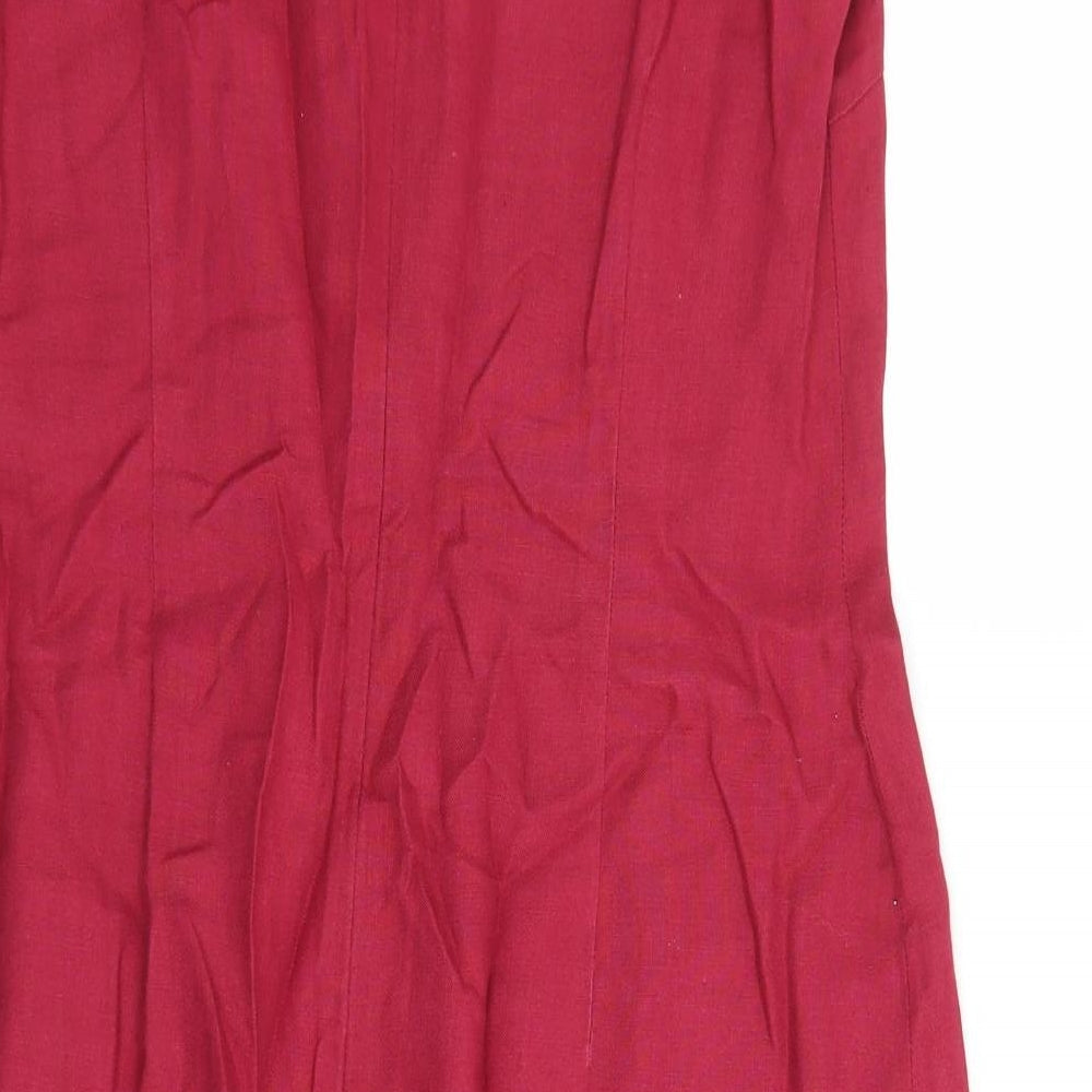 Inwear Womens Red Linen A-Line Size 12 V-Neck Zip