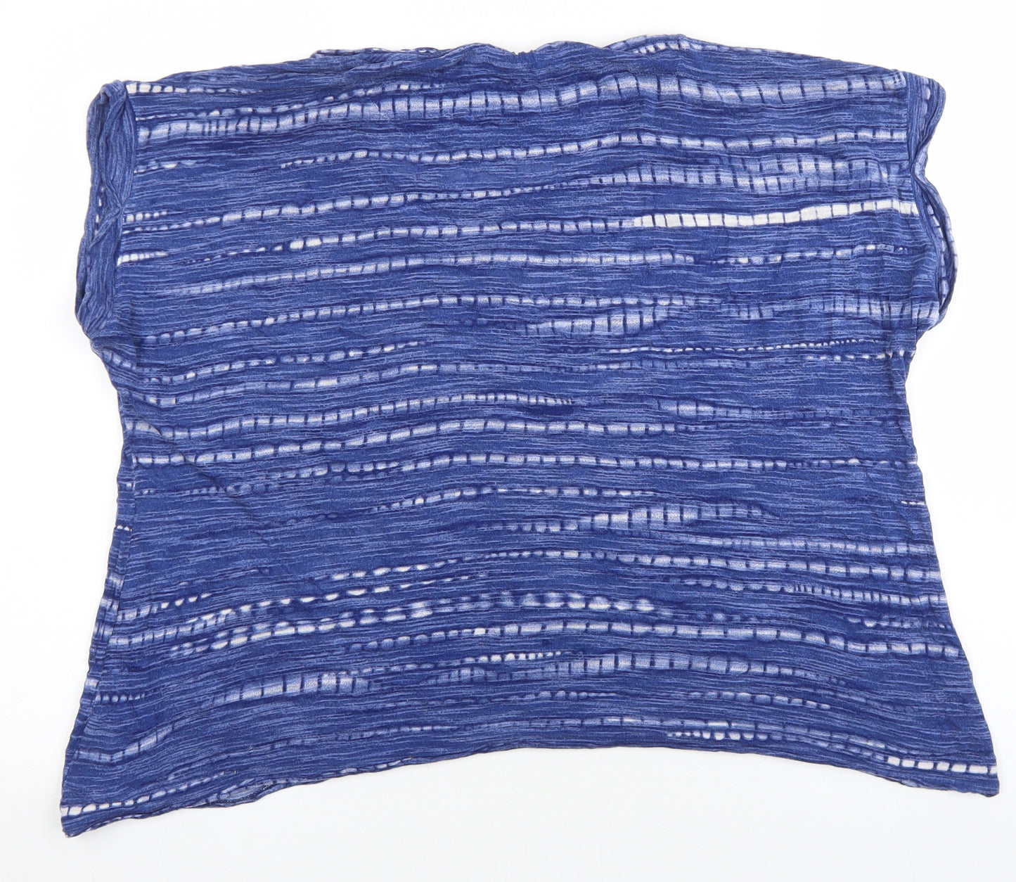 Marks and Spencer Womens Blue Geometric Viscose Basic T-Shirt Size 16 Boat Neck
