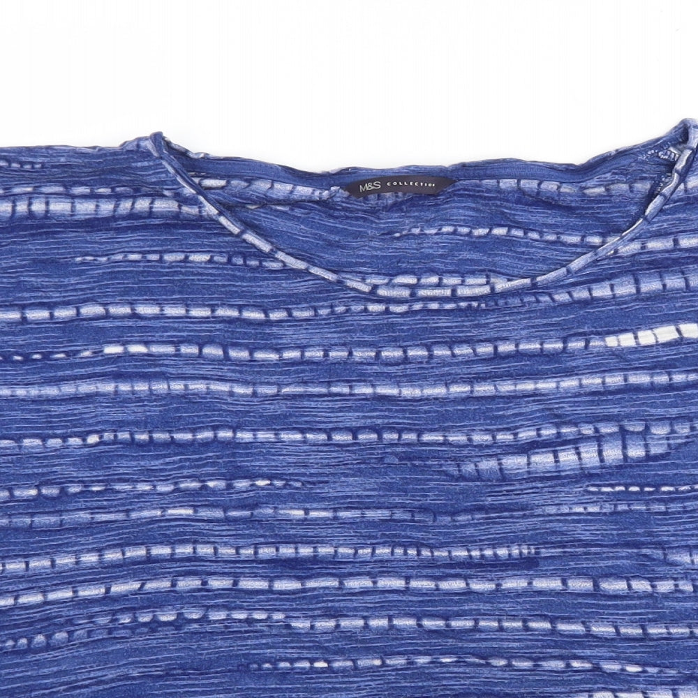 Marks and Spencer Womens Blue Geometric Viscose Basic T-Shirt Size 16 Boat Neck