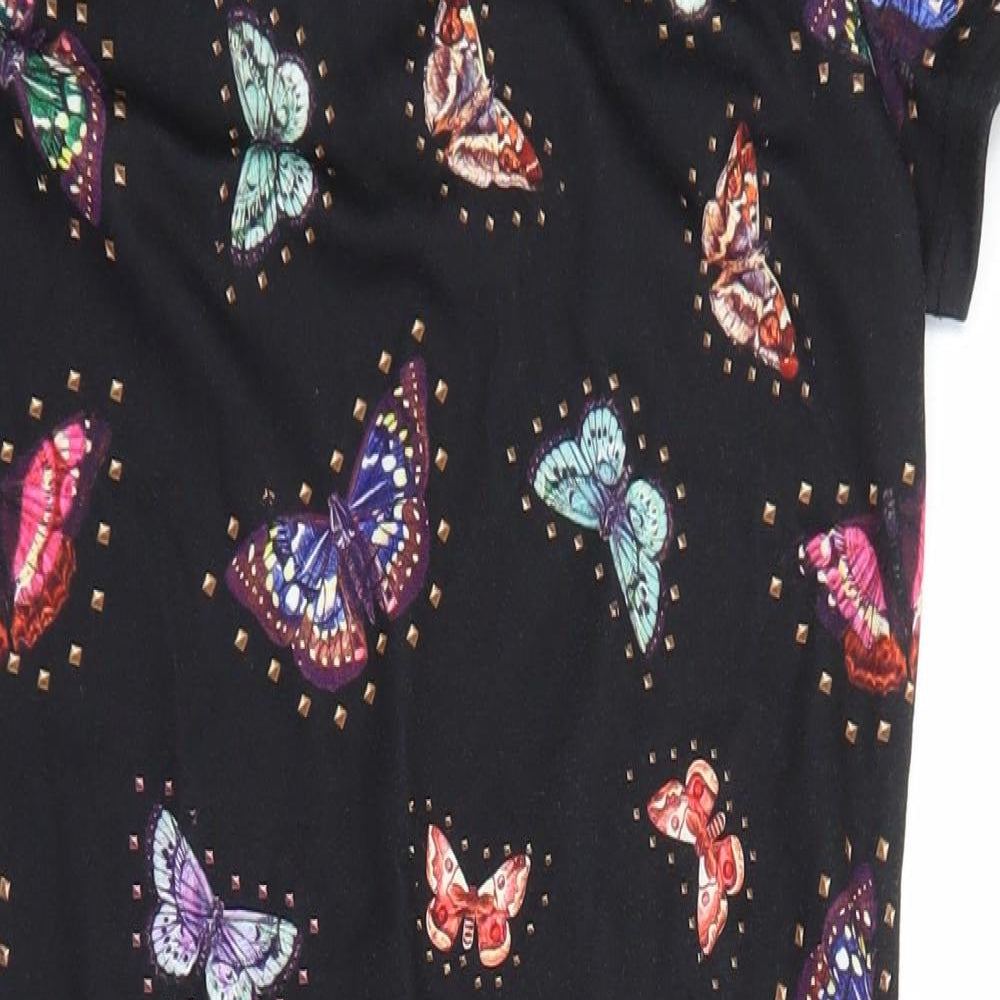Oodji Womens Black Geometric Polyester Shift Size S Boat Neck Zip - Butterfly Print