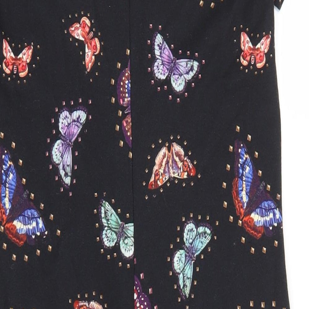Oodji Womens Black Geometric Polyester Shift Size S Boat Neck Zip - Butterfly Print