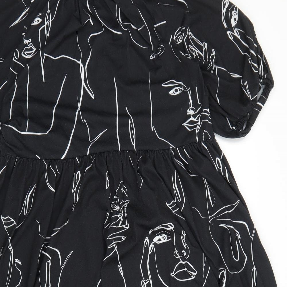 ASOS Womens Black Geometric Polyester A-Line Size 10 Round Neck Pullover