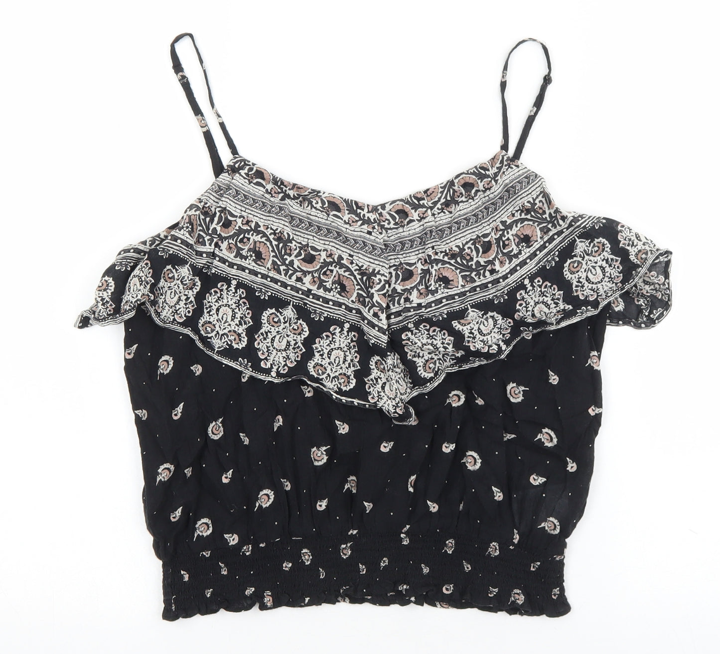 American Eagle Outfitters Womens Black Geometric 100% Cotton Basic Tank Size XS Round Neck