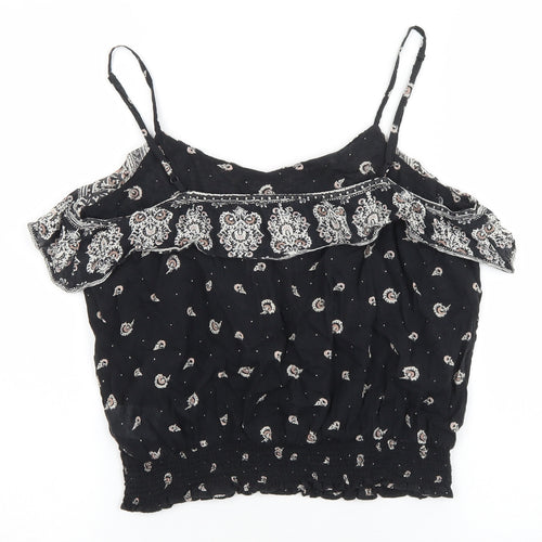 American Eagle Outfitters Womens Black Geometric 100% Cotton Basic Tank Size XS Round Neck