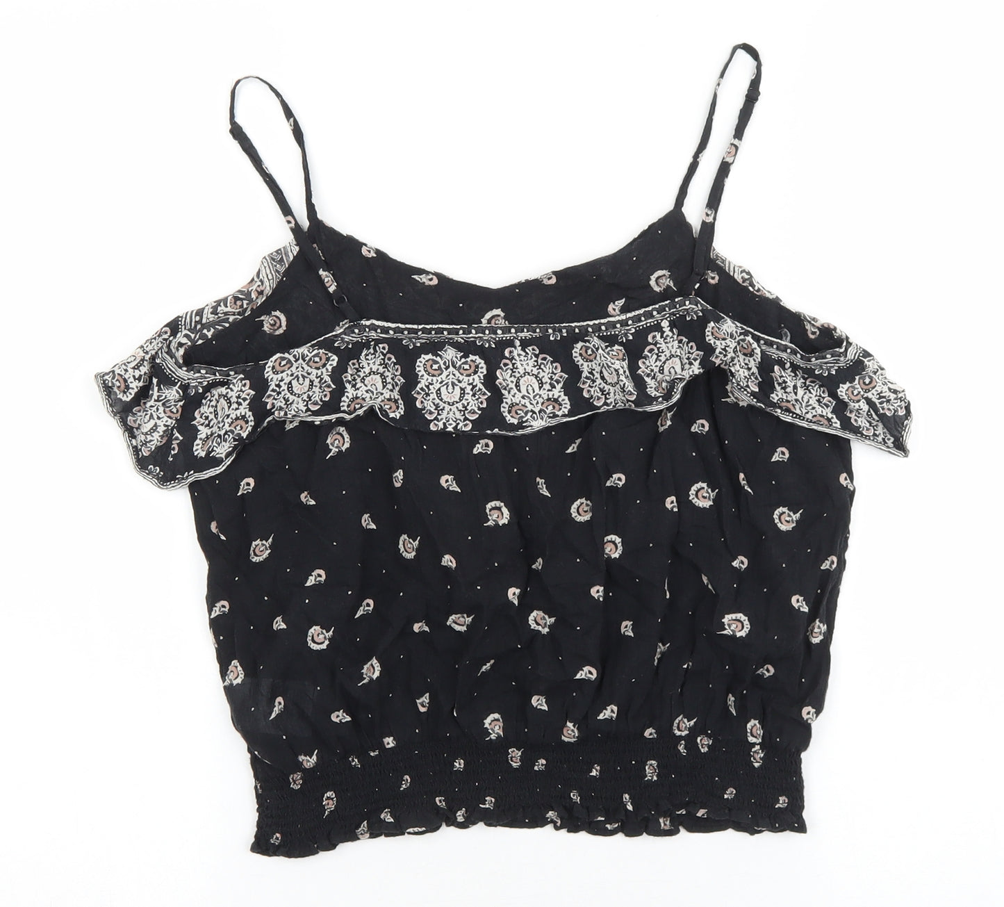 American Eagle Outfitters Womens Black Geometric 100% Cotton Basic Tank Size XS Round Neck