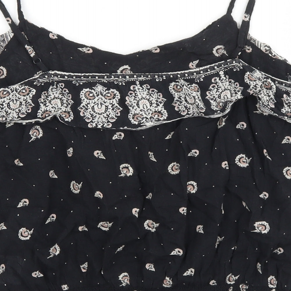American Eagle Outfitters Womens Black Geometric 100% Cotton Basic Tank Size XS Round Neck