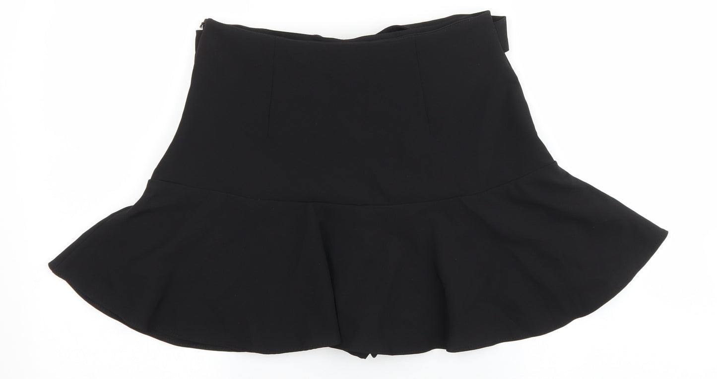 Zara Womens Black Polyester Flare Skirt Size M Zip