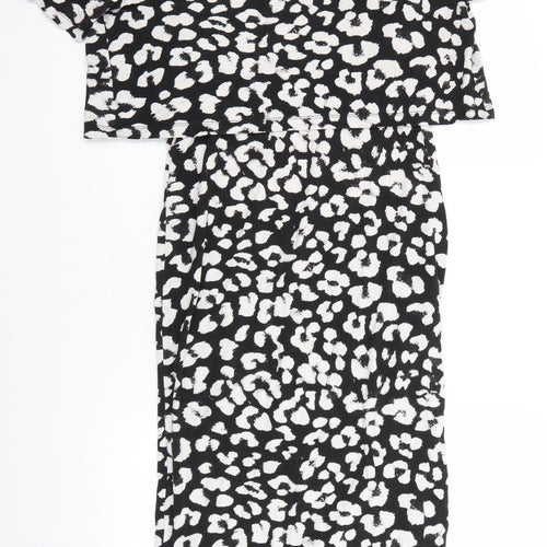 ASOS Womens Black Geometric Viscose Pencil Dress Size 10 Round Neck Pullover