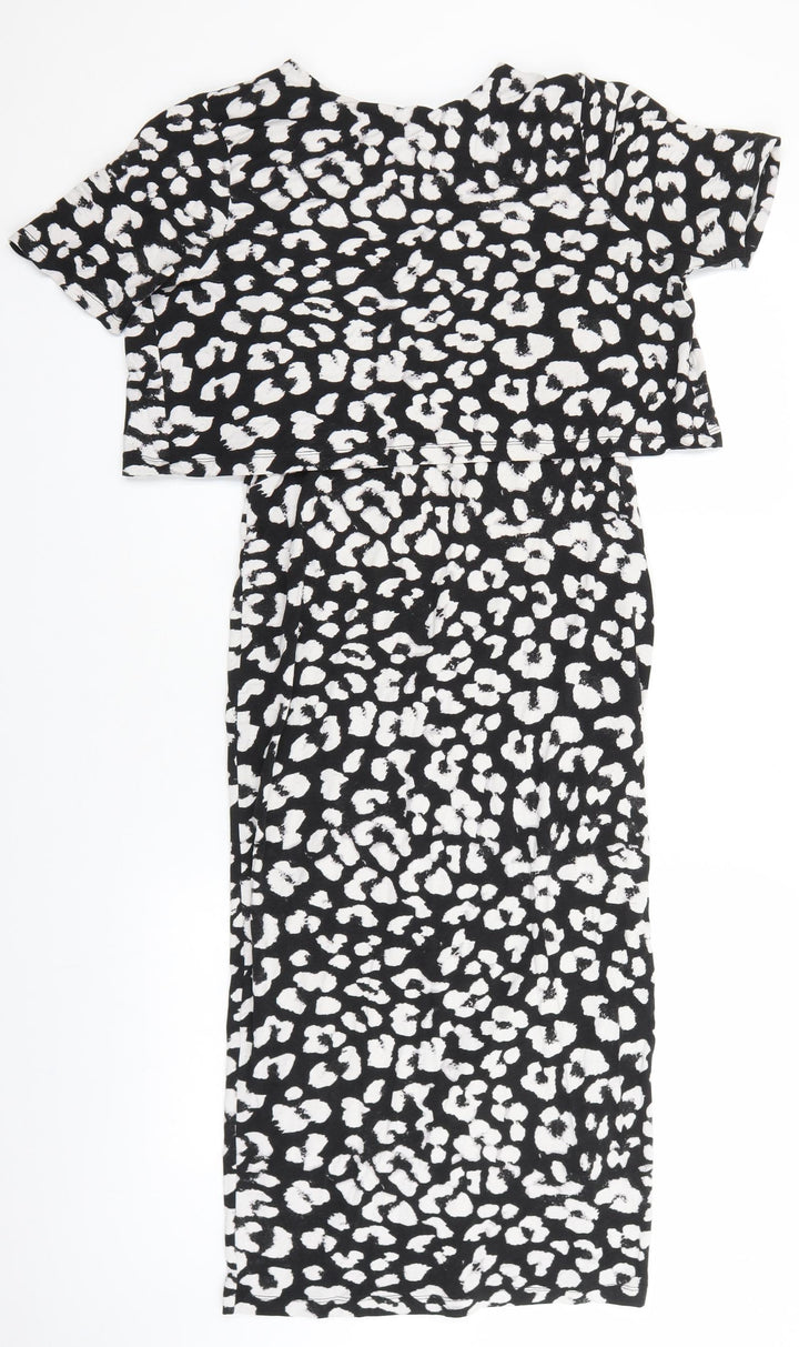 ASOS Womens Black Geometric Viscose Pencil Dress Size 10 Round Neck Pullover