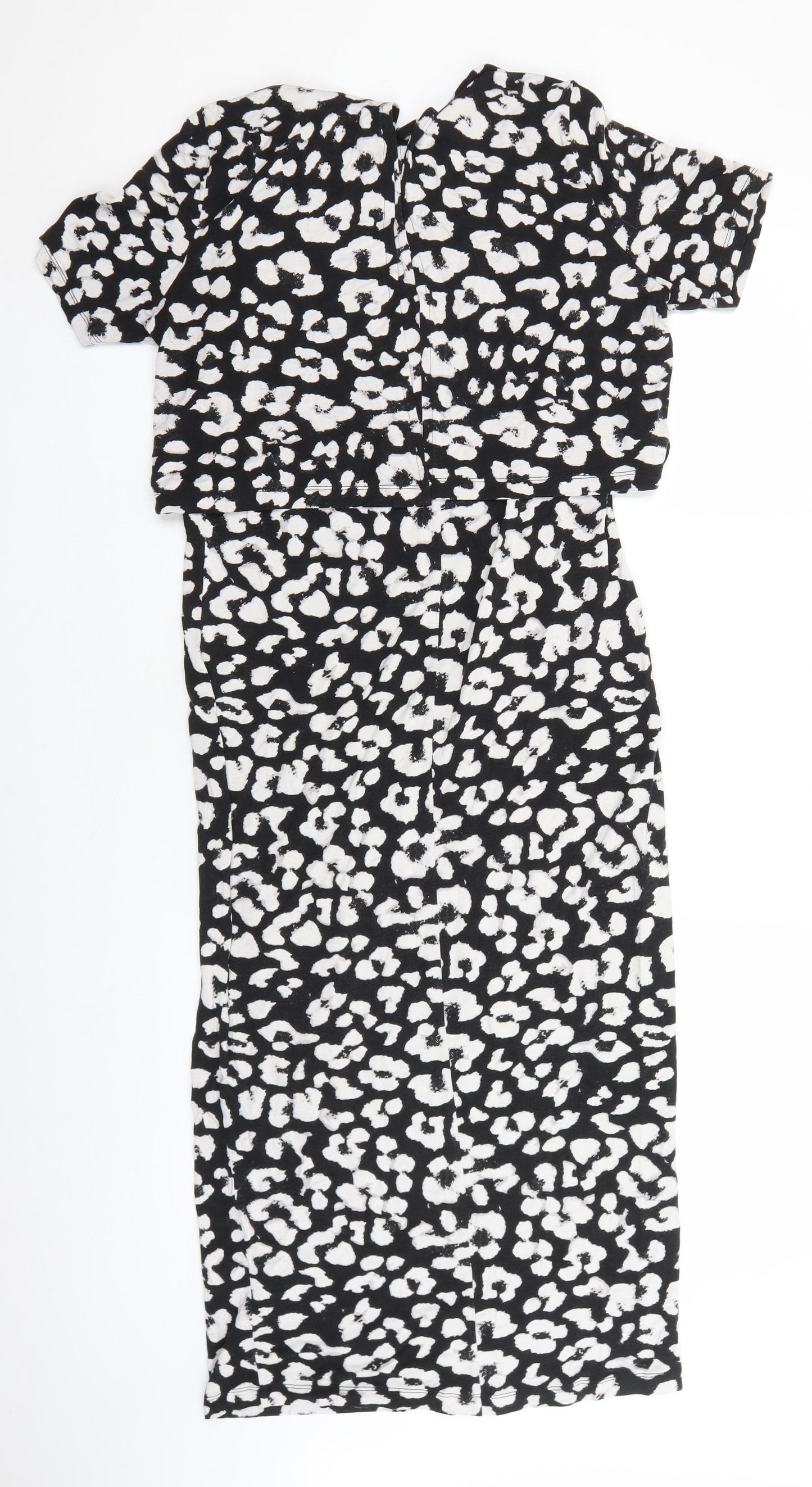 ASOS Womens Black Geometric Viscose Pencil Dress Size 10 Round Neck Pullover