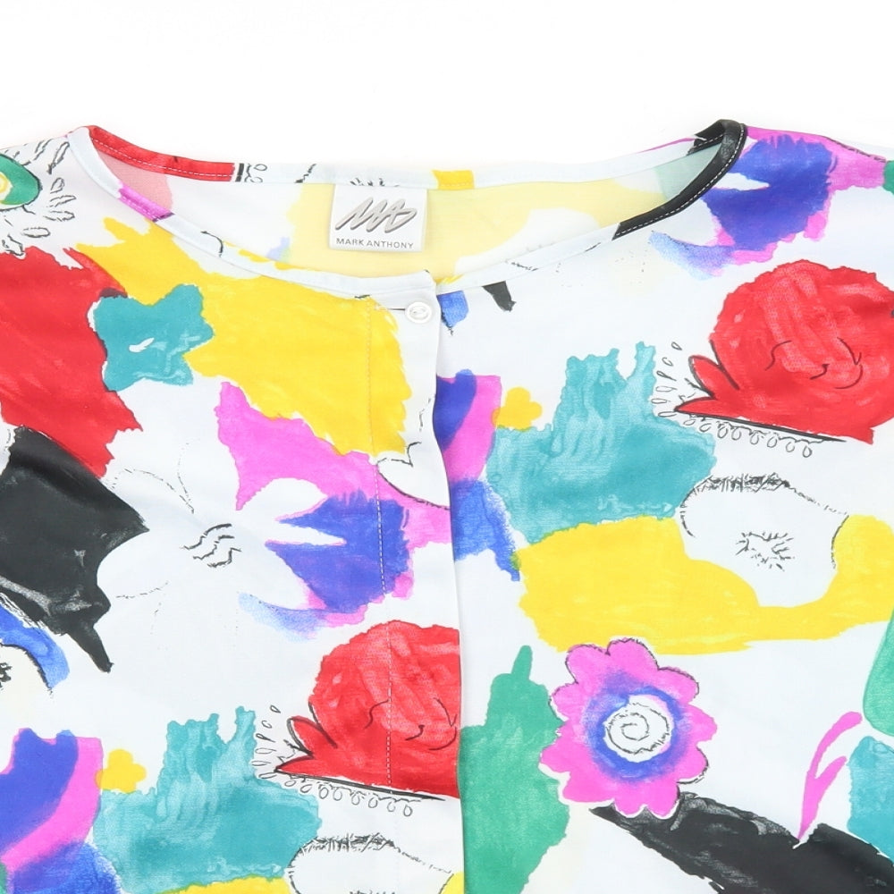 Mark Anthony Womens Multicoloured Geometric Polyester Basic Blouse Size 44 Boat Neck