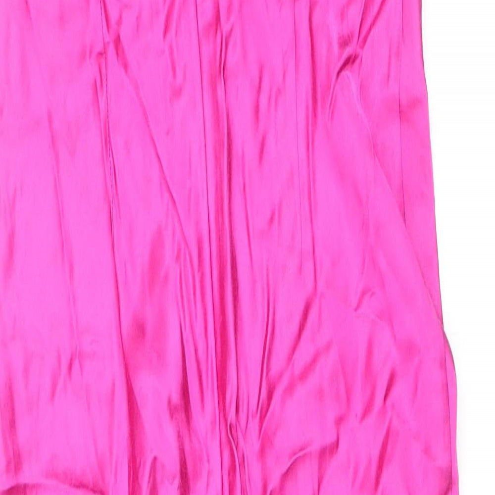 Zara Womens Pink Viscose Maxi Size M Halter Zip