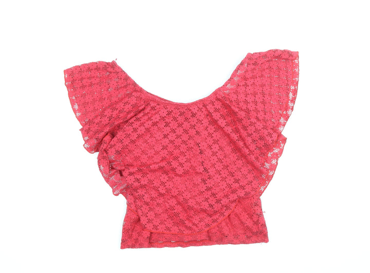 River Island Womens Red Nylon Basic Blouse Size 10 Off the Shoulder