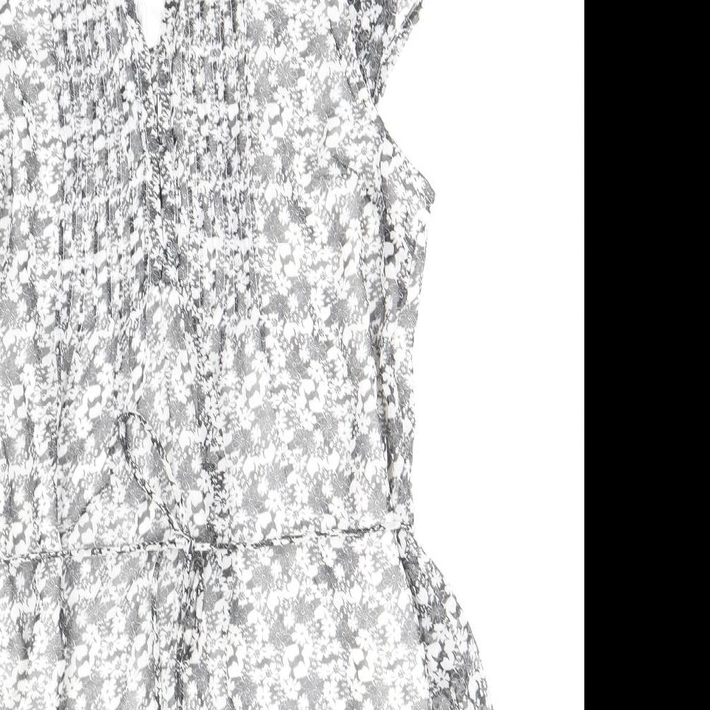 Peacocks Womens Grey Geometric Polyester Mini Size 12 V-Neck Button